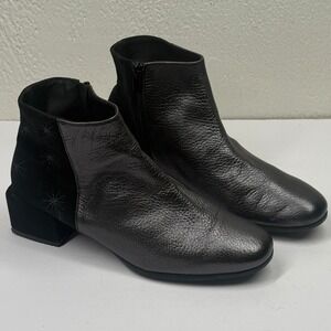 Gaimo Ankle Boot Star Embroidered Heel Black Leather Suede Block Size EU 41